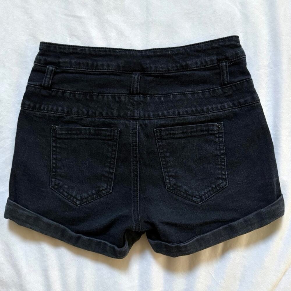Mossimo High Waisted Cuffed Black Denim Shorts Size 7 - Picture 2 of 4